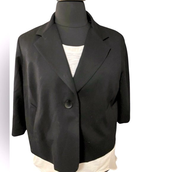TALBOTS Elegant Career 99% Black Wool One Button Blazer Jacket Plus 16 Petite - Picture 2 of 12